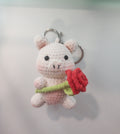 Piggy With Red Rose Keychain