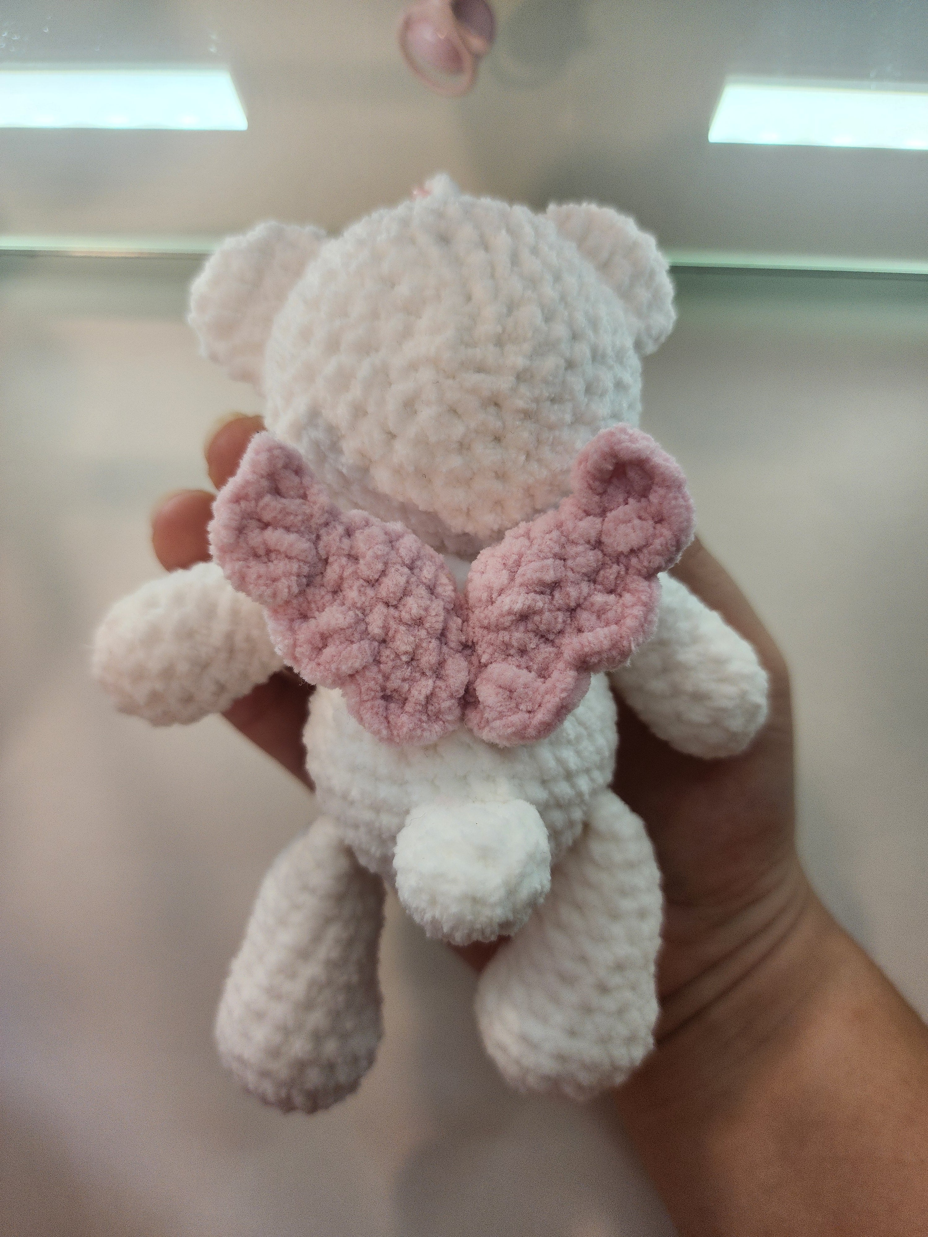 White Bear Pink Wings Keychain