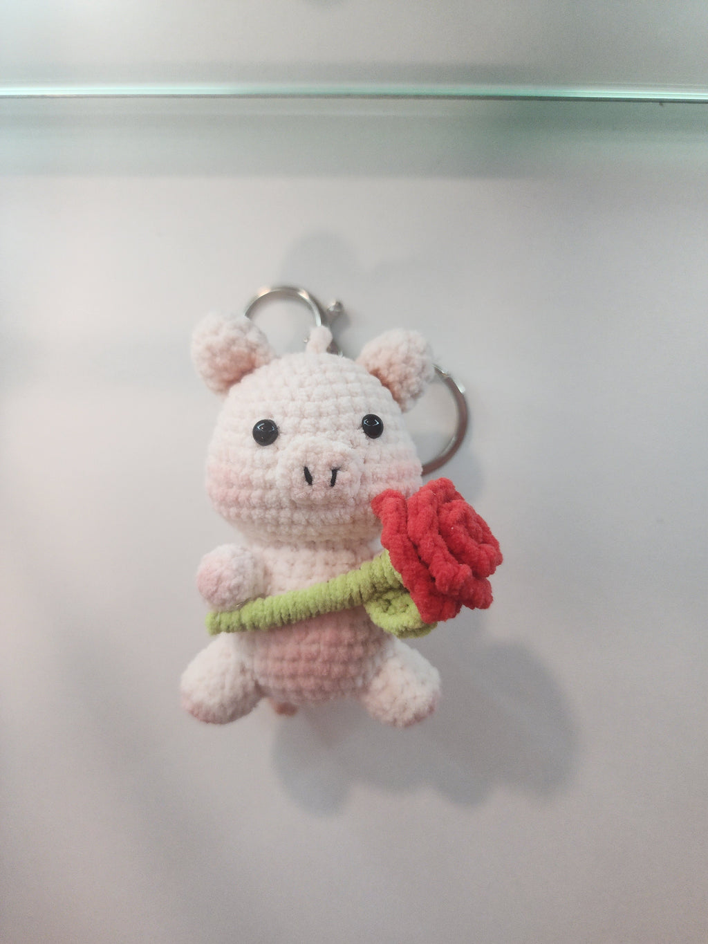 Piggy With Red Rose Keychain