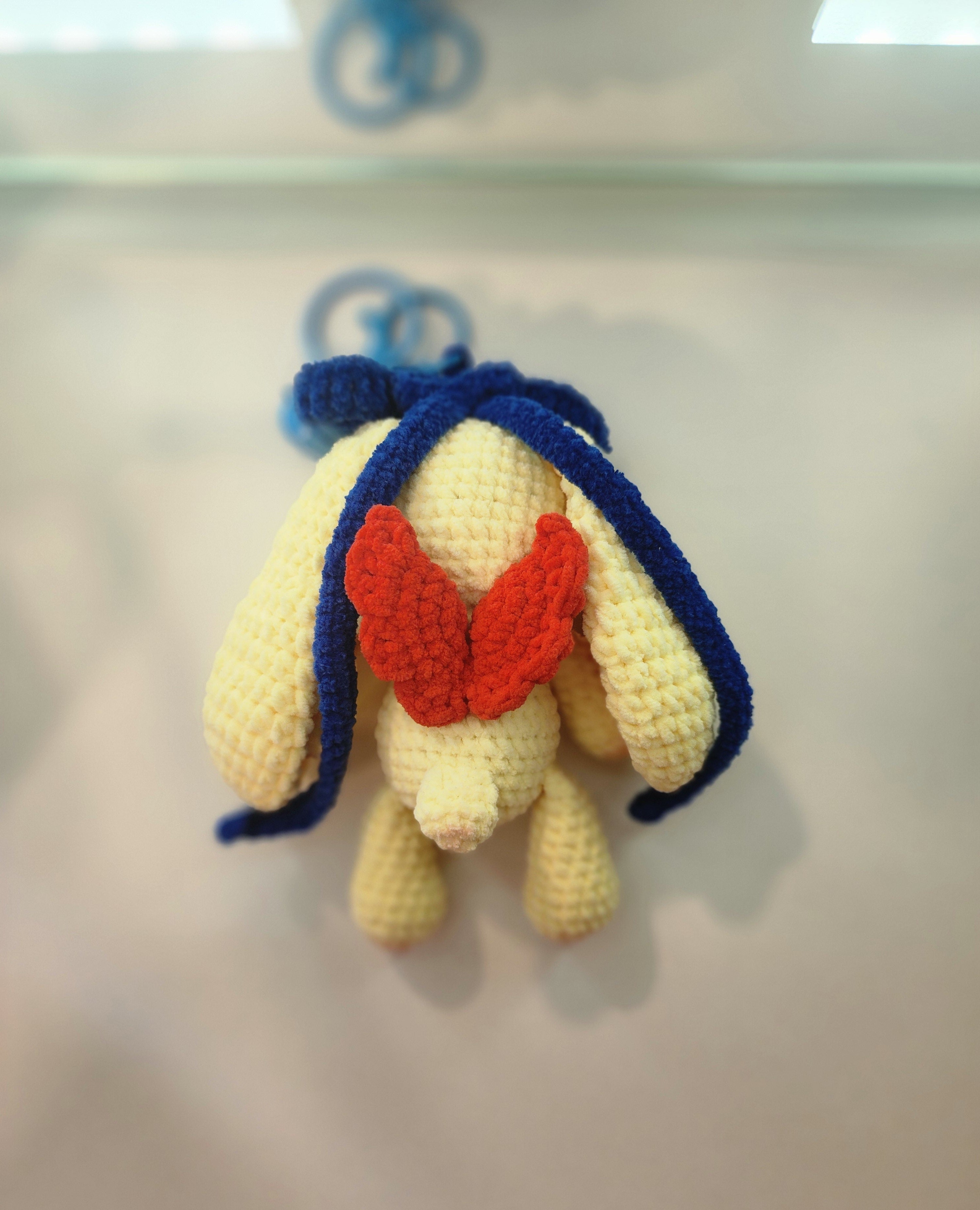 Yellow Long Ear Bunny Red wings Keychain